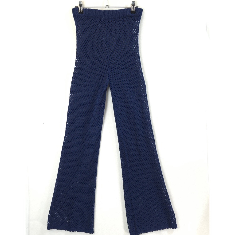 Crochet Pants Beach CoverUp Open Knit Navy Blue Women XS Boho Resortwear